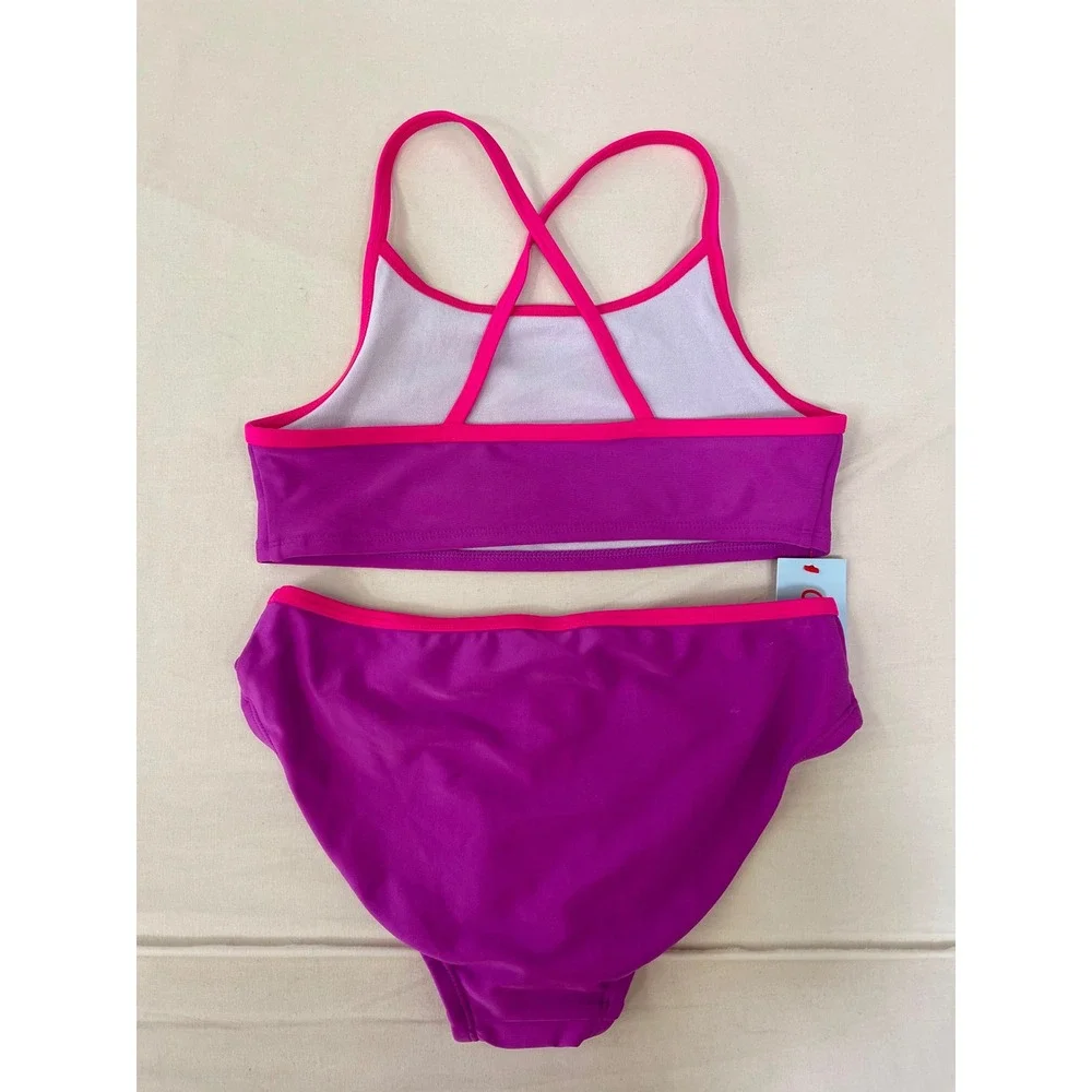 Cat & Jack Girls Purple & Hot Pink 2-Piece Bikini Swimsuit Size L 10/12